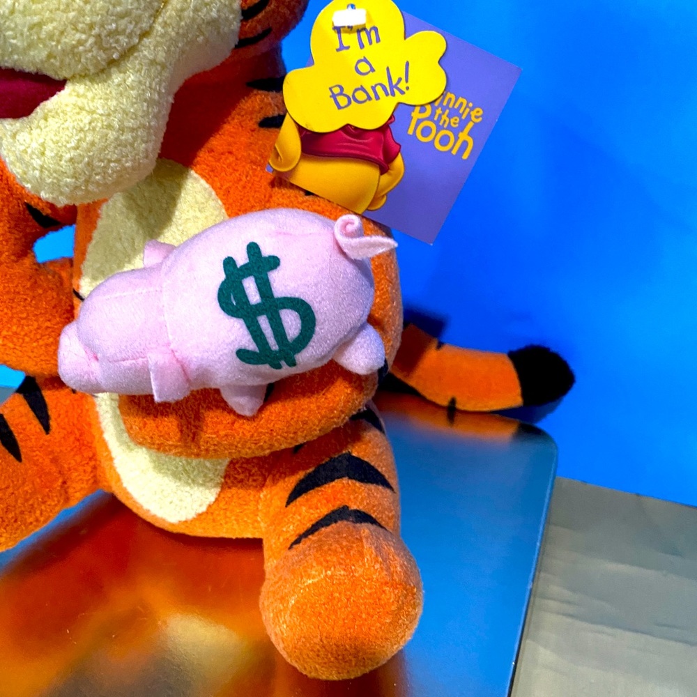 DISNEY NWT WINNIE THE POOH TIGGER PLUSH COIN PIGGY BANK w/STOPPER APPLAUSE 10” - Picture 6 of 16